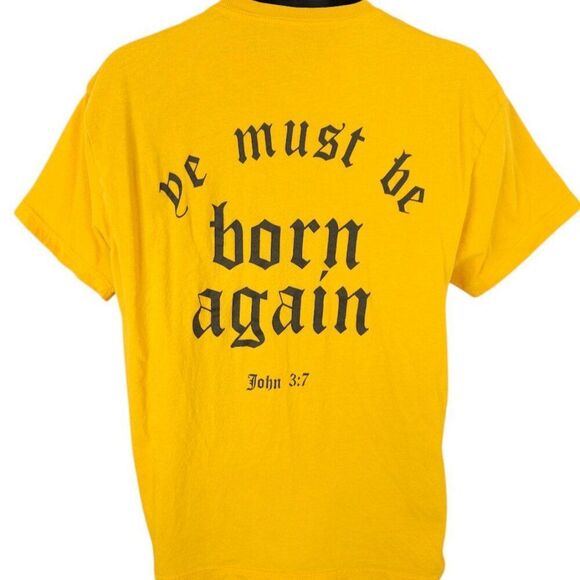 Christian T Shirt Mens Size XL Yellow We Must Be Born Again John 3:7 Bible Verse - Picture 4 of 7
